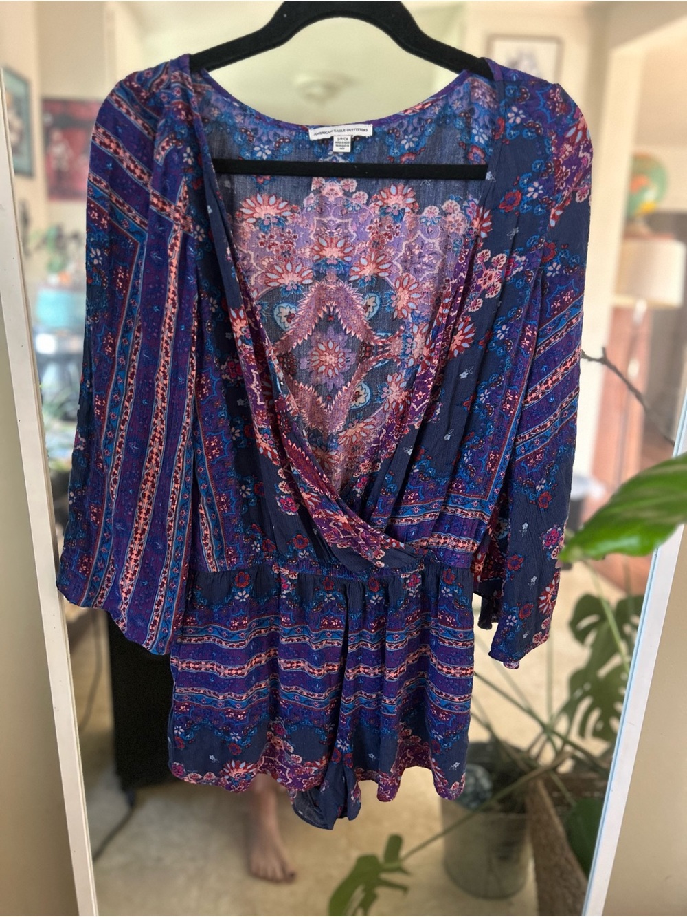 Billabong Women's Navy and Purple Floral Boho Shorts Romper